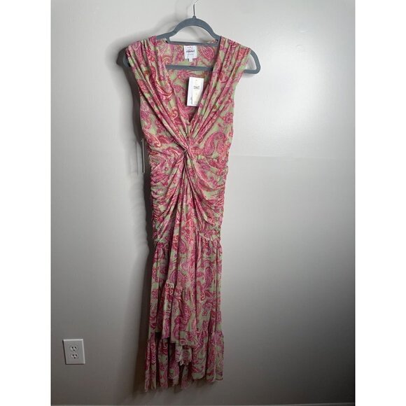NWT MISA LA Ava Paisley Print Stretch Maxi Dress V-Neck Tulle Size XS $355 - Picture 5 of 8